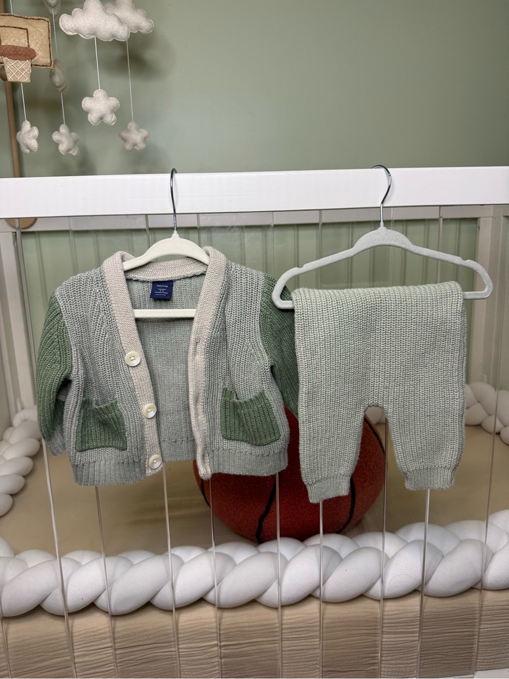 Sage Green Knit Baby Cardigan & Pants Set